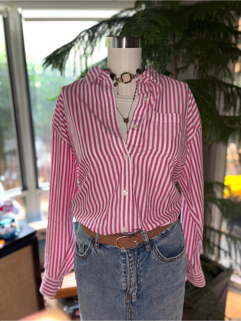 Lucky Brand Pink and White Striped Button-Down Shirt